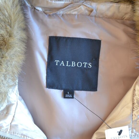 NWT Talbots Goose Down Puffer Vest Jacket Faux Fur Collar Size Large - Picture 4 of 5
